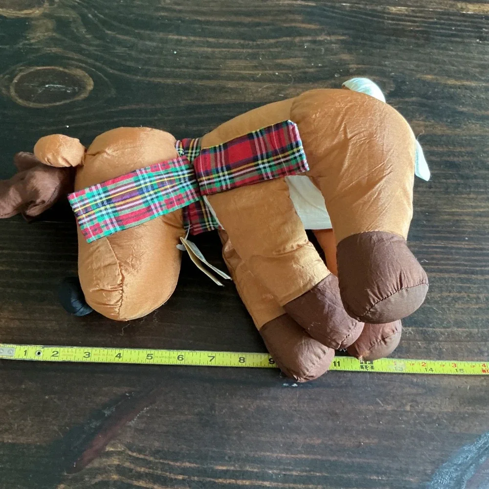 Vintage 1993 Gibson Greetings‎ Merry-Makers Reindeer Plush Nylon Plaid Scarf 11